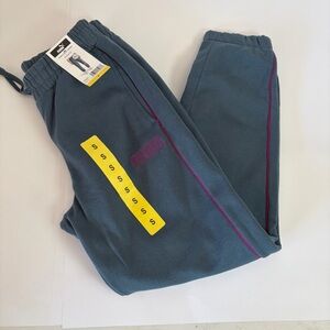 Puma Fleece Jogger Sweatpants Blue Pink Trim Logo NWT Size S